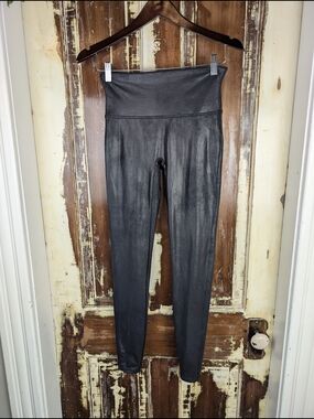 Spanx By Sara Blakely Faux Leather Look Leggings Medium Black High Rise Stretch